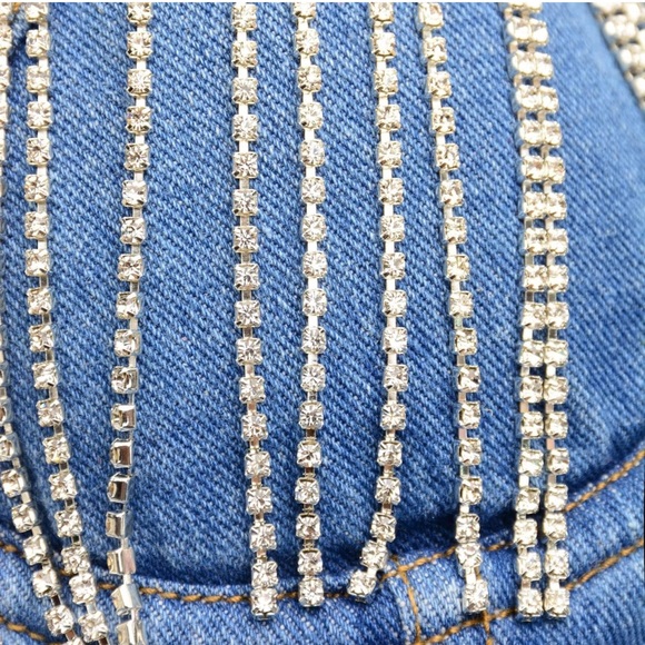 NWOT Tassel Rhinestone Denim Bustier Crop Top Jean Corset - size small - Picture 6 of 16
